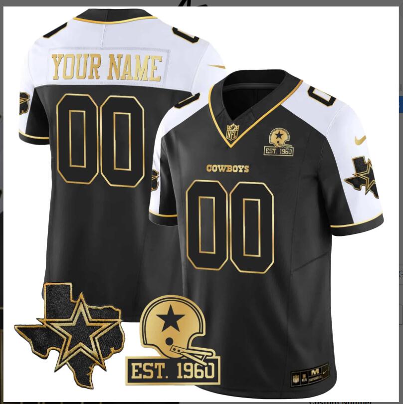 Men 2024 Nike NFL Dallas Cowboys  Texas Patch Gold Vapor Custom Jersey->customized nfl jersey->Custom Jersey